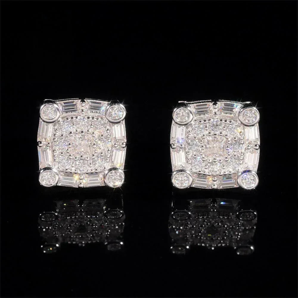 S925 Silver Cross Design Moissanite Hip Hop Hoop Earrings Unisex - CaratixJewelry